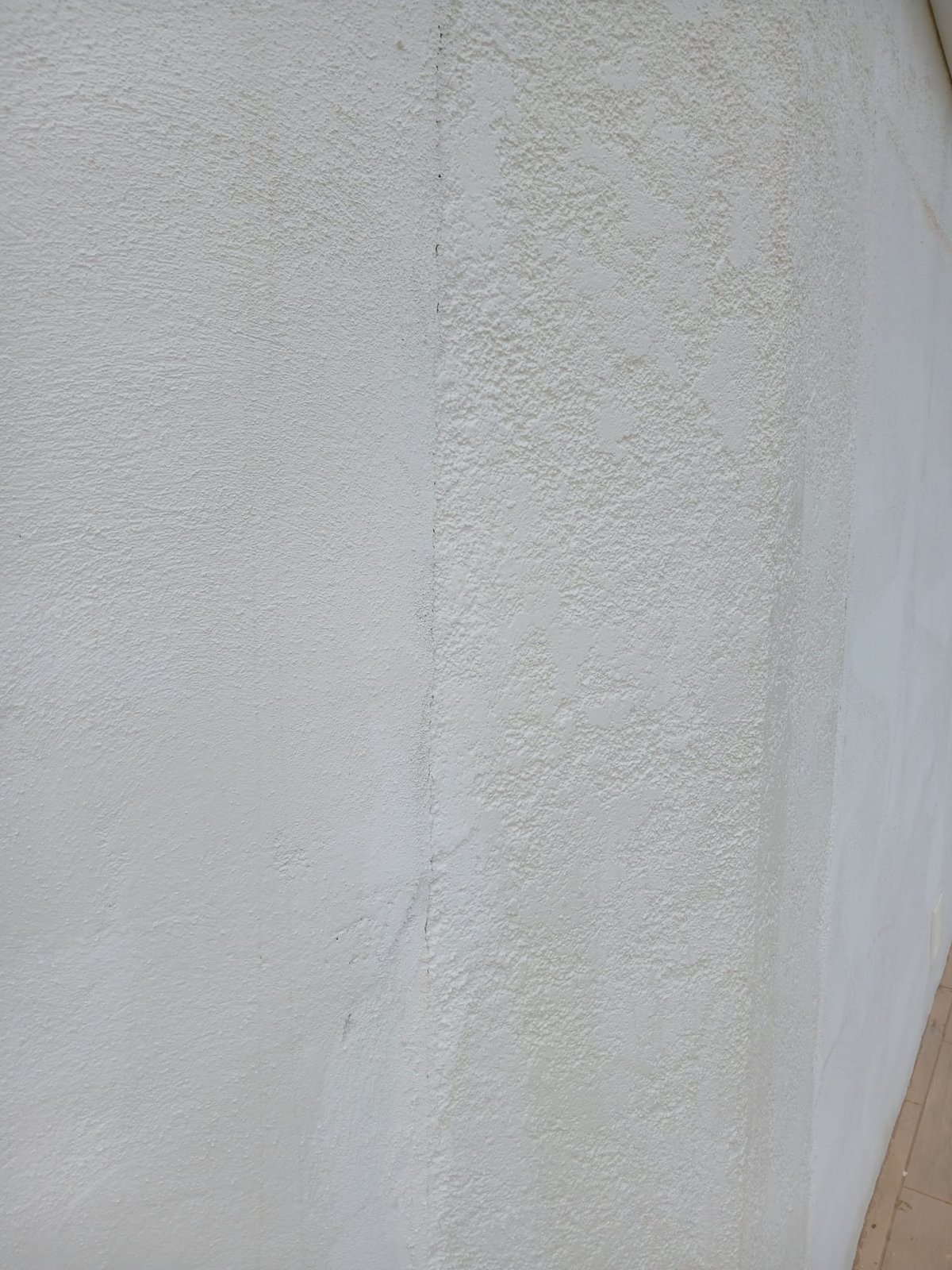 Close-up of freshly painted white exterior render